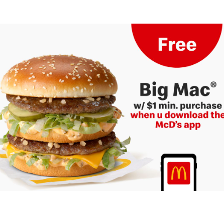 McDonald’s First Time App Users: Free Big Mac w/ $1 Purchase