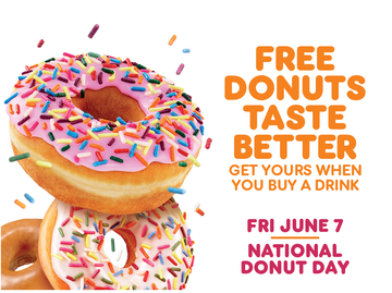 Dunkin’: Free Donut w/ Drink Purchase- June 7