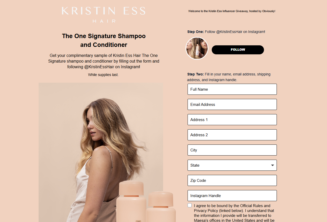 Free Kristin Ess Hair The One Signature Shampoo & Conditioner