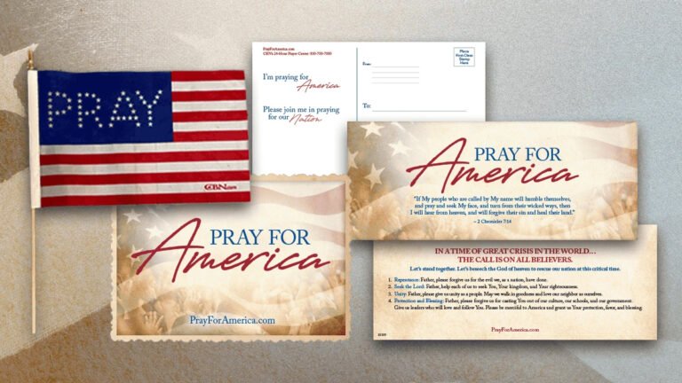 Get a Free "Pray" American Flag Bumper Sticker & Postcard